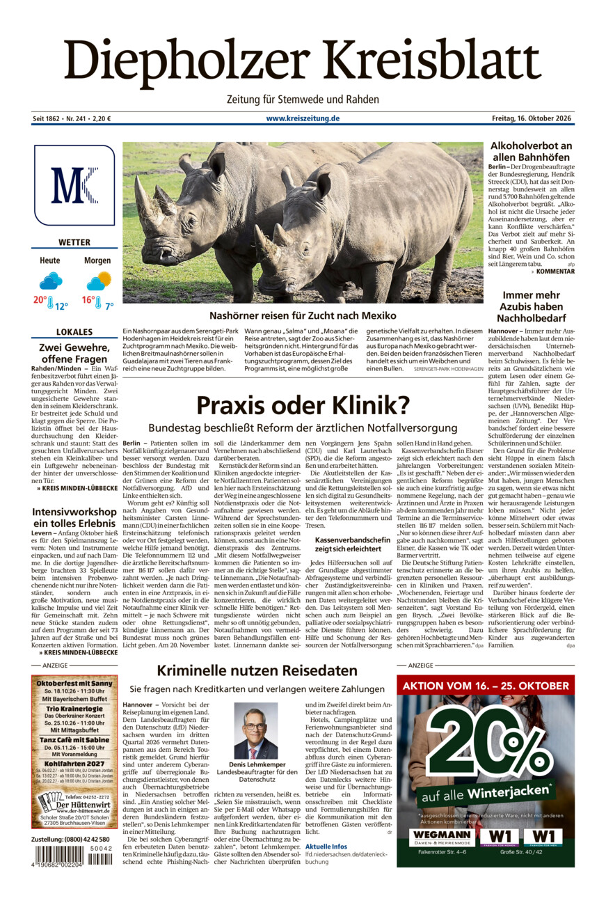 Diepholzer Kreisblatt Stemwede/Rahden vom Freitag, 16.10.2026