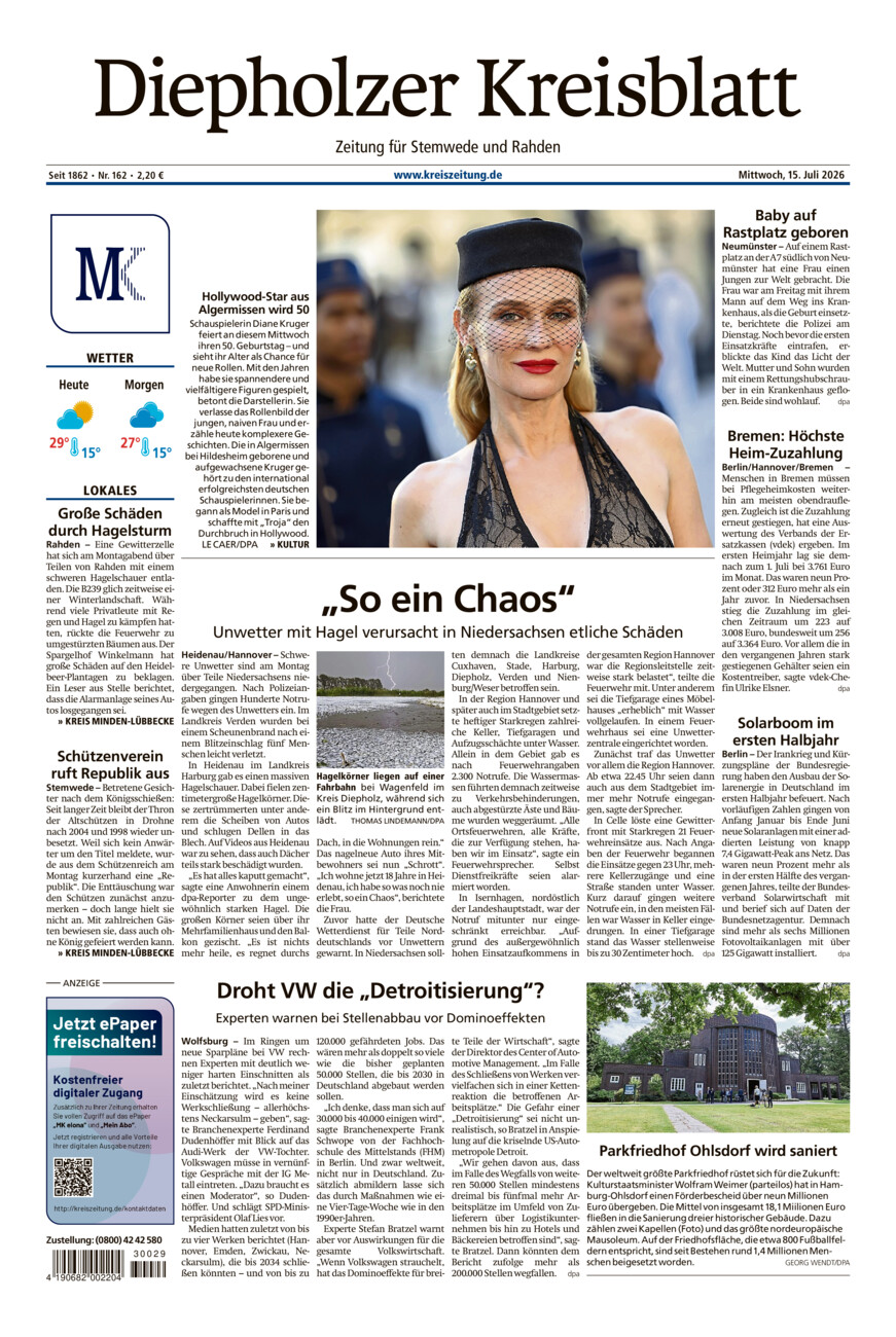 Diepholzer Kreisblatt Stemwede/Rahden vom Mittwoch, 15.07.2026