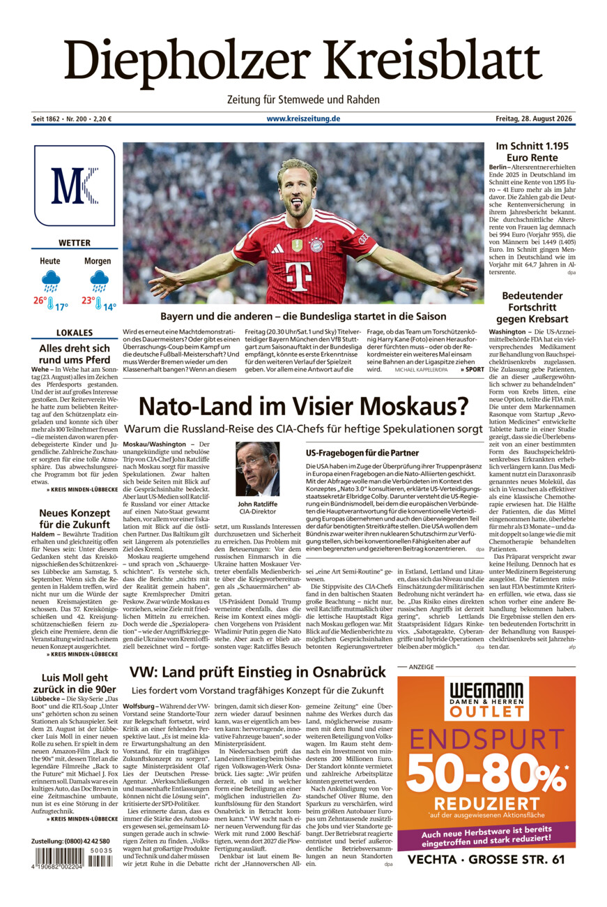 Diepholzer Kreisblatt Stemwede/Rahden vom Freitag, 28.08.2026