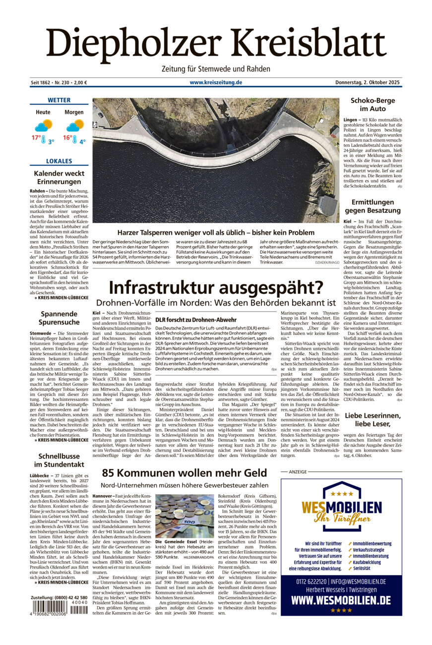 Diepholzer Kreisblatt Stemwede/Rahden vom Donnerstag, 02.10.2025