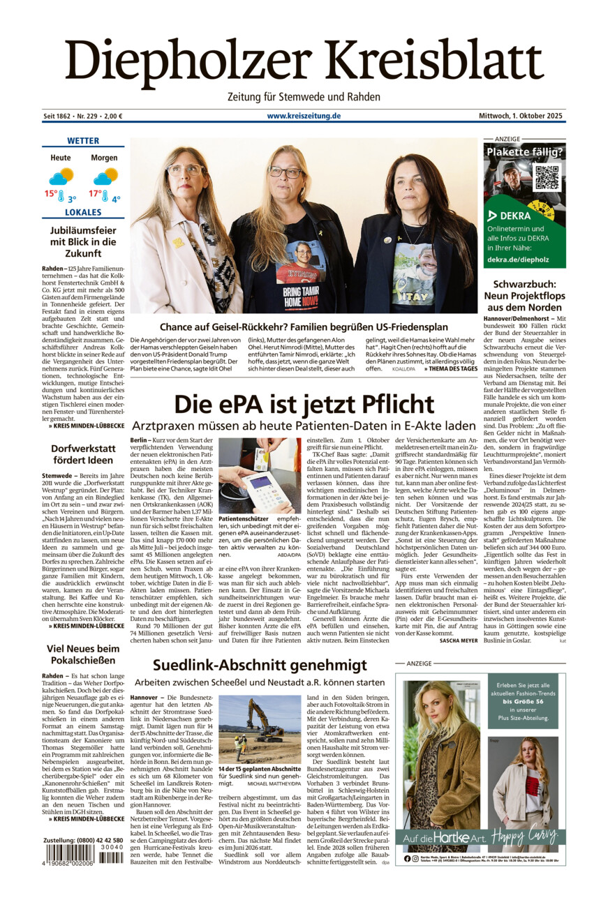 Diepholzer Kreisblatt Stemwede/Rahden vom Mittwoch, 01.10.2025