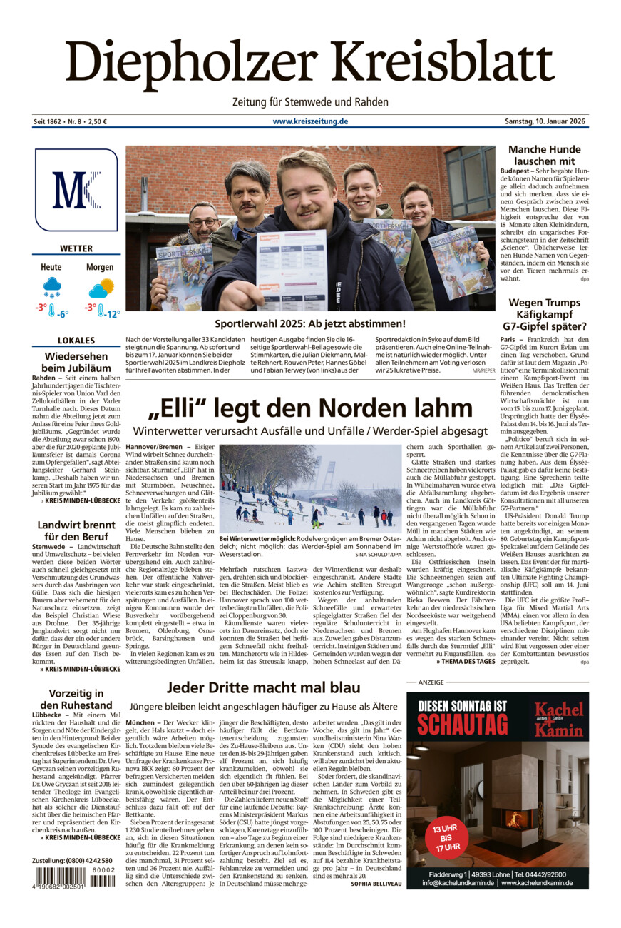 Diepholzer Kreisblatt Stemwede/Rahden vom Samstag, 10.01.2026