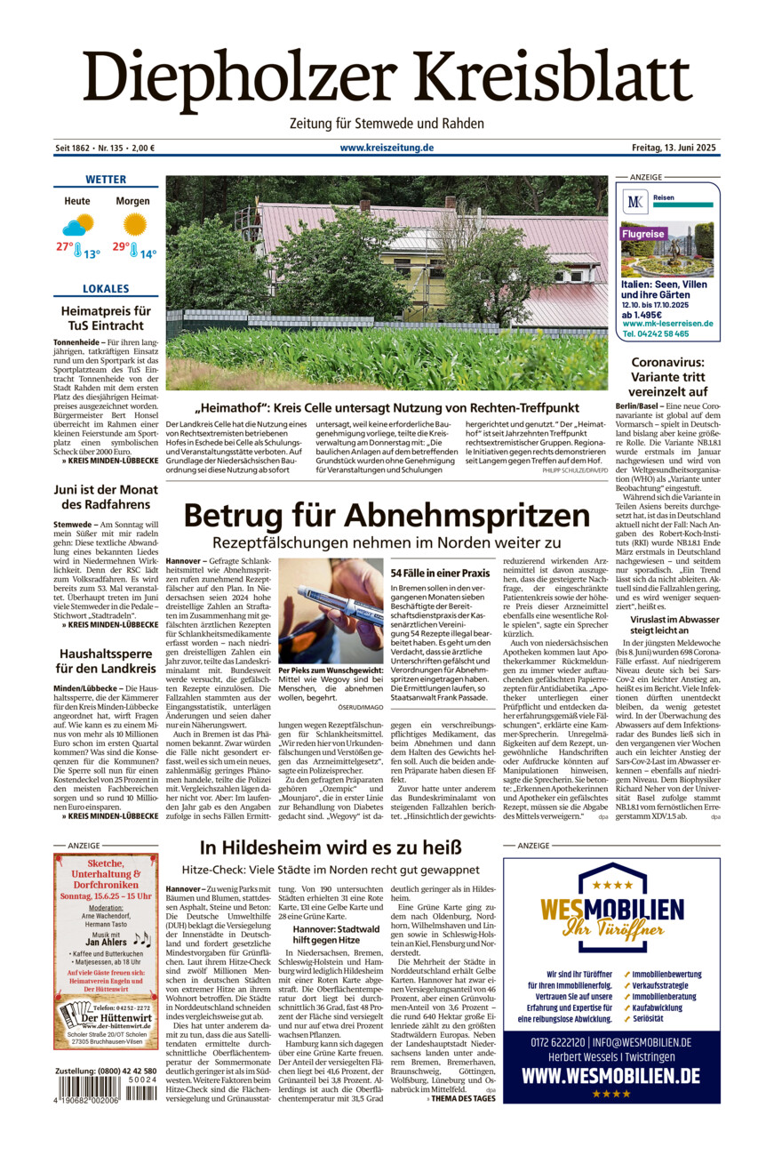 Diepholzer Kreisblatt Stemwede/Rahden vom Freitag, 13.06.2025