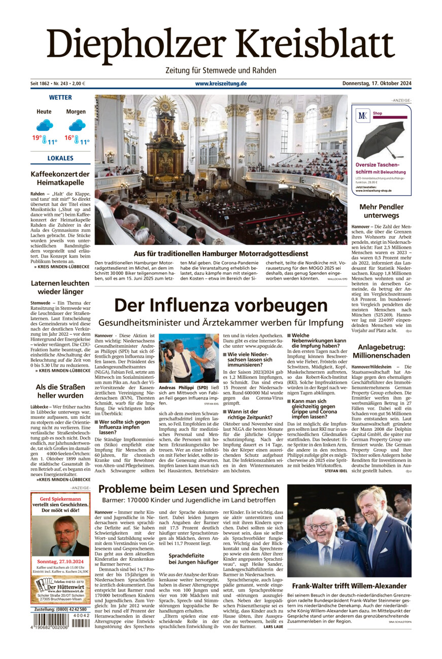 Diepholzer Kreisblatt Stemwede/Rahden vom Donnerstag, 17.10.2024