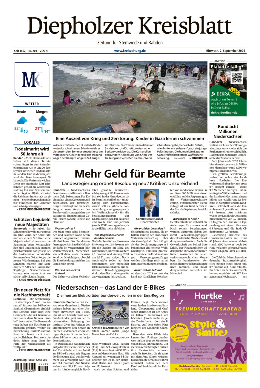 Diepholzer Kreisblatt Stemwede/Rahden vom Mittwoch, 02.09.2026