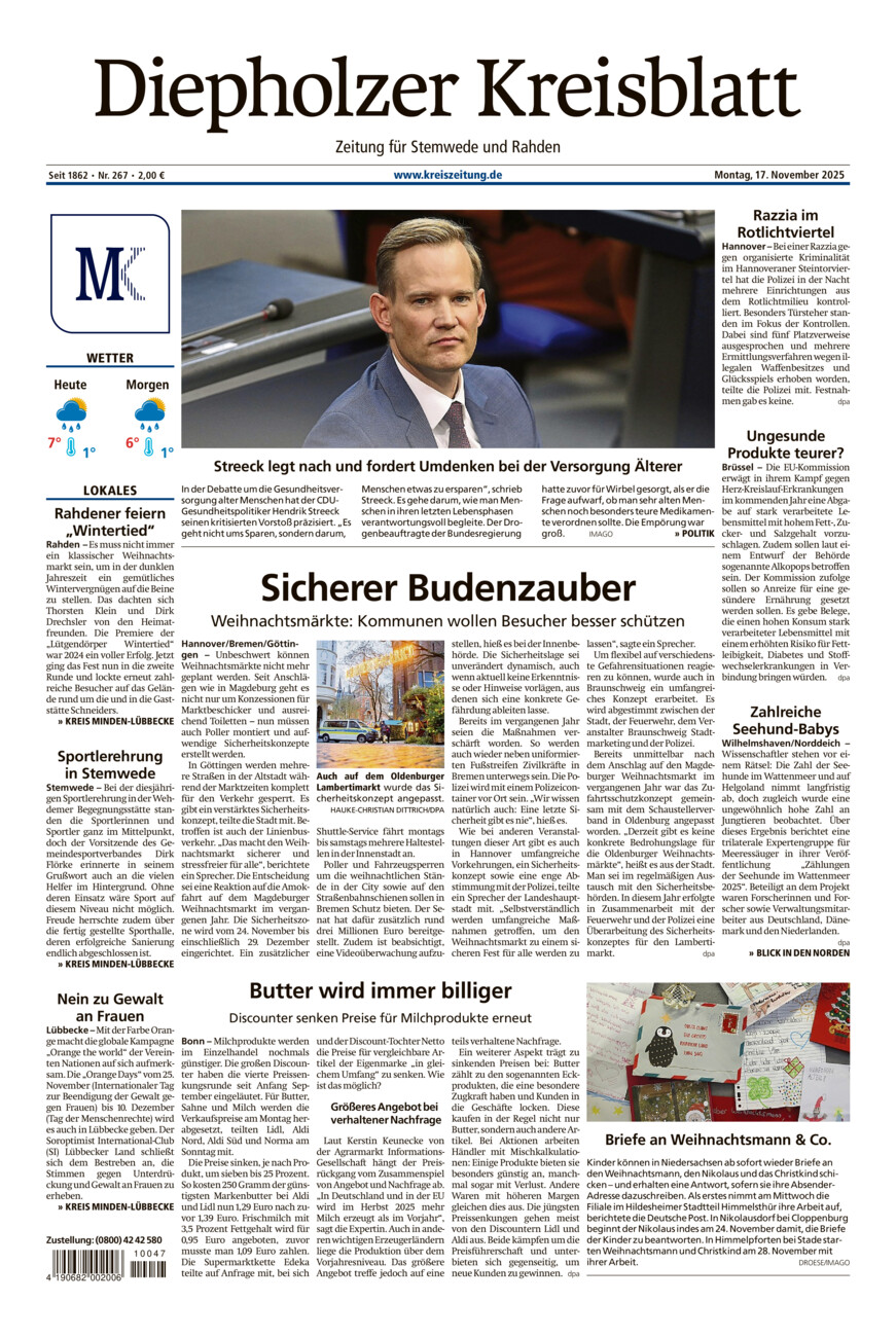 Diepholzer Kreisblatt Stemwede/Rahden vom Montag, 17.11.2025