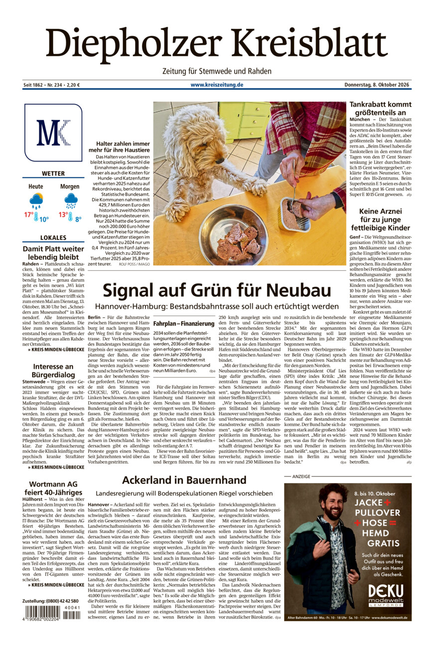 Diepholzer Kreisblatt Stemwede/Rahden vom Donnerstag, 08.10.2026