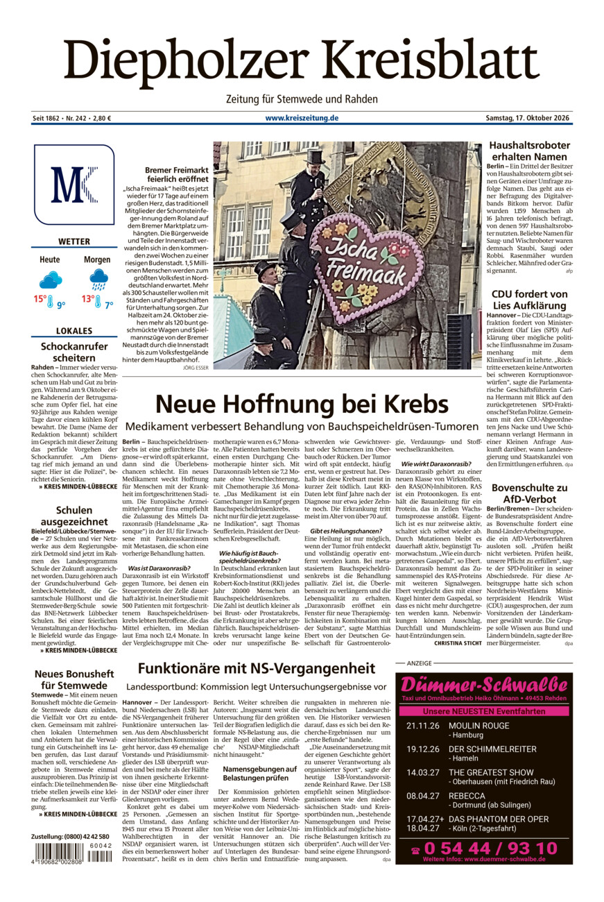 Diepholzer Kreisblatt Stemwede/Rahden vom Samstag, 17.10.2026