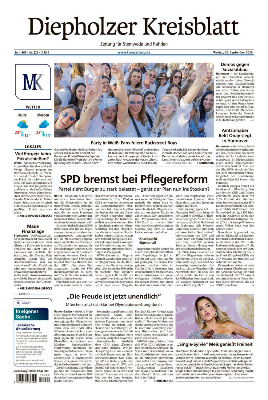 Diepholzer Kreisblatt Stemwede/Rahden vom Montag, 28.09.2026