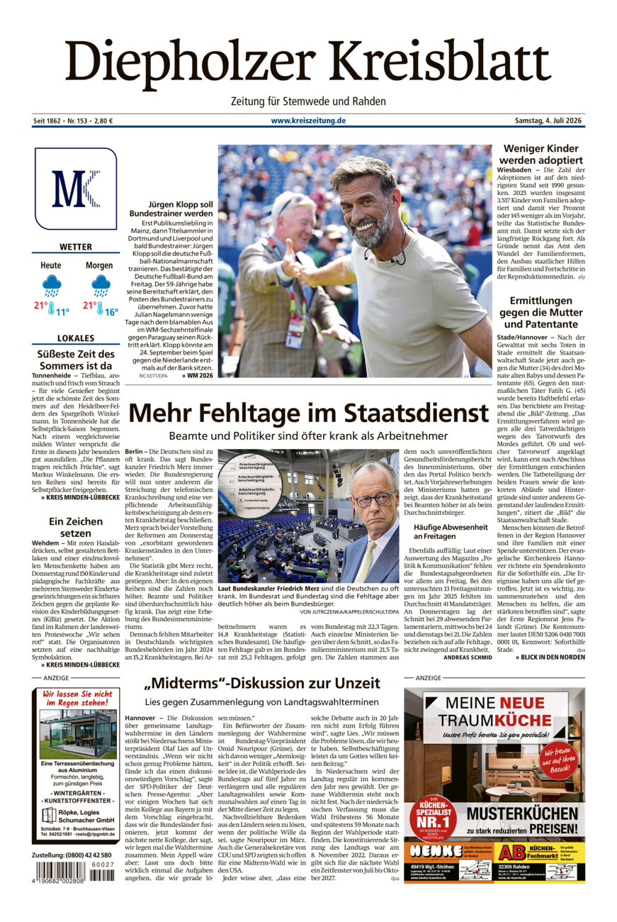 Diepholzer Kreisblatt Stemwede/Rahden vom Samstag, 04.07.2026