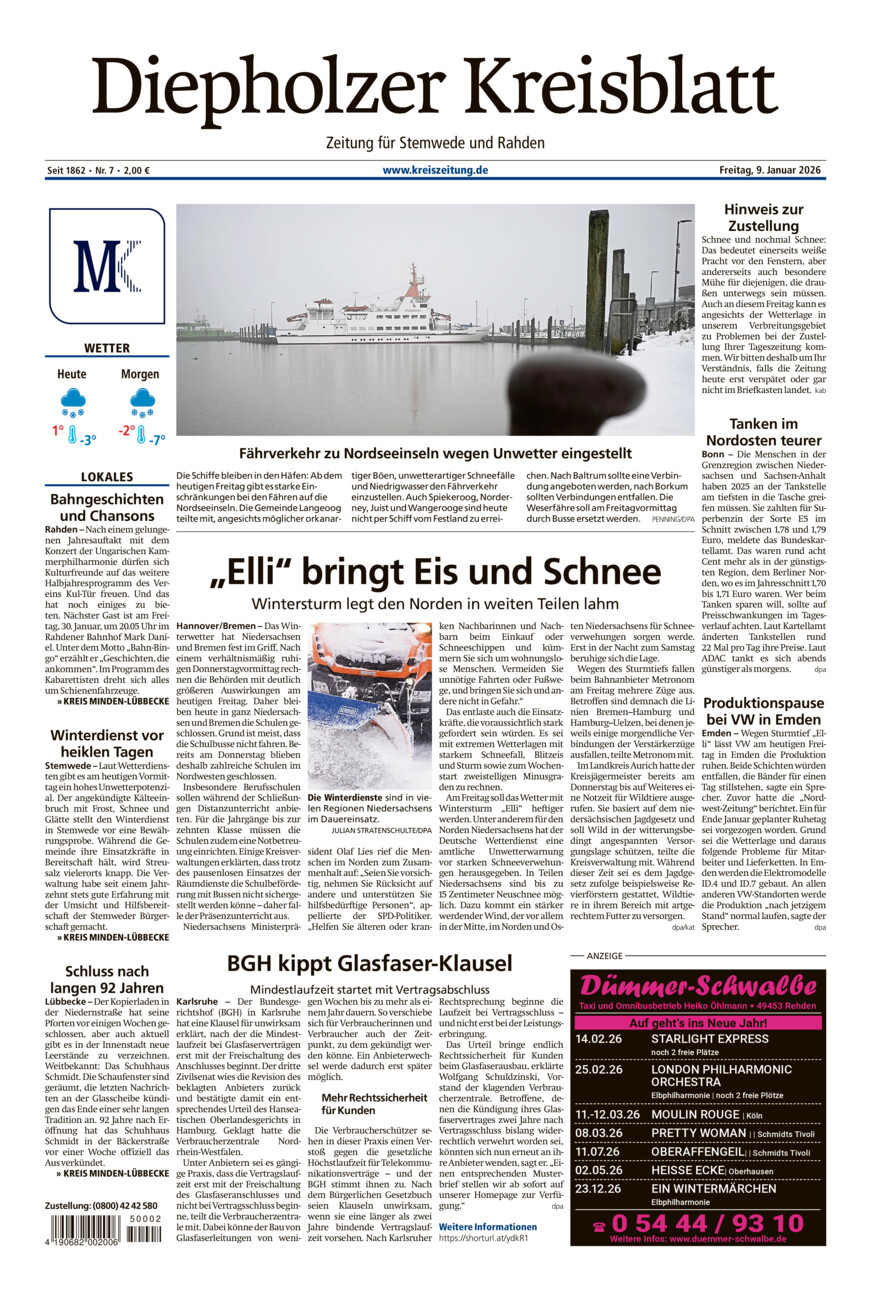 Diepholzer Kreisblatt Stemwede/Rahden vom Freitag, 09.01.2026