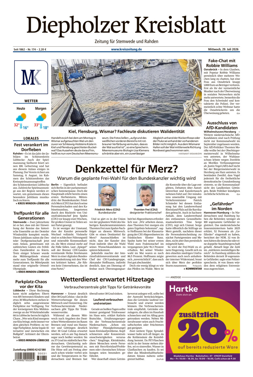Diepholzer Kreisblatt Stemwede/Rahden vom Mittwoch, 29.07.2026
