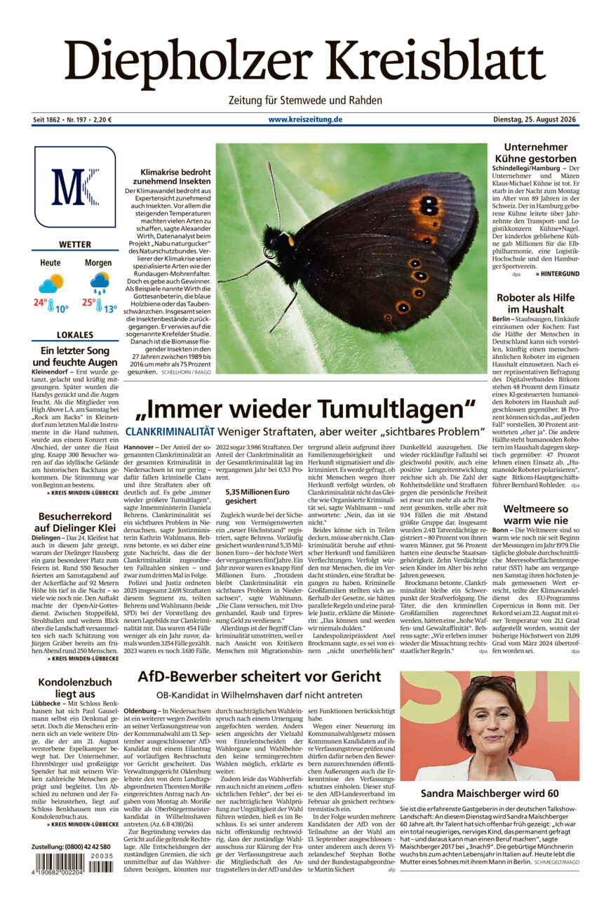 Diepholzer Kreisblatt Stemwede/Rahden vom Dienstag, 25.08.2026