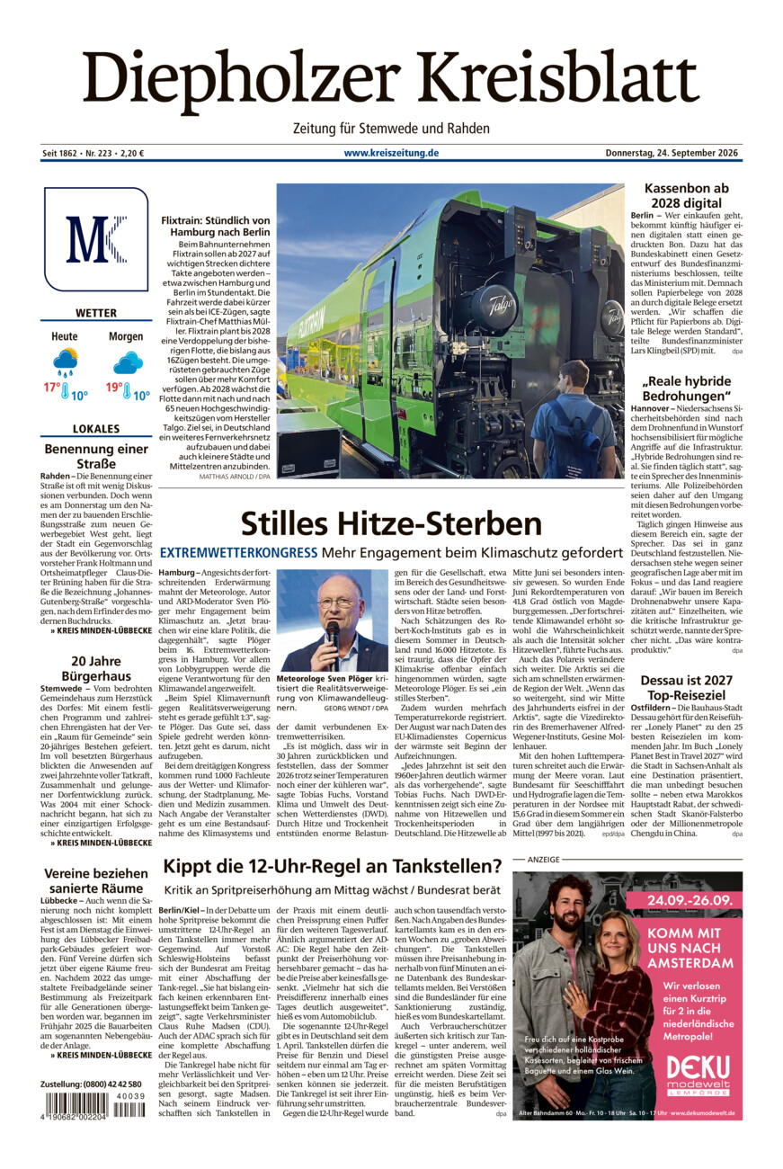 Diepholzer Kreisblatt Stemwede/Rahden vom Donnerstag, 24.09.2026
