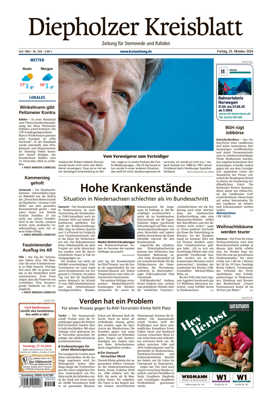 Diepholzer Kreisblatt Stemwede/Rahden vom Freitag, 25.10.2024