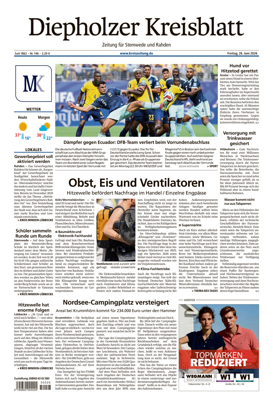 Diepholzer Kreisblatt Stemwede/Rahden vom Freitag, 26.06.2026