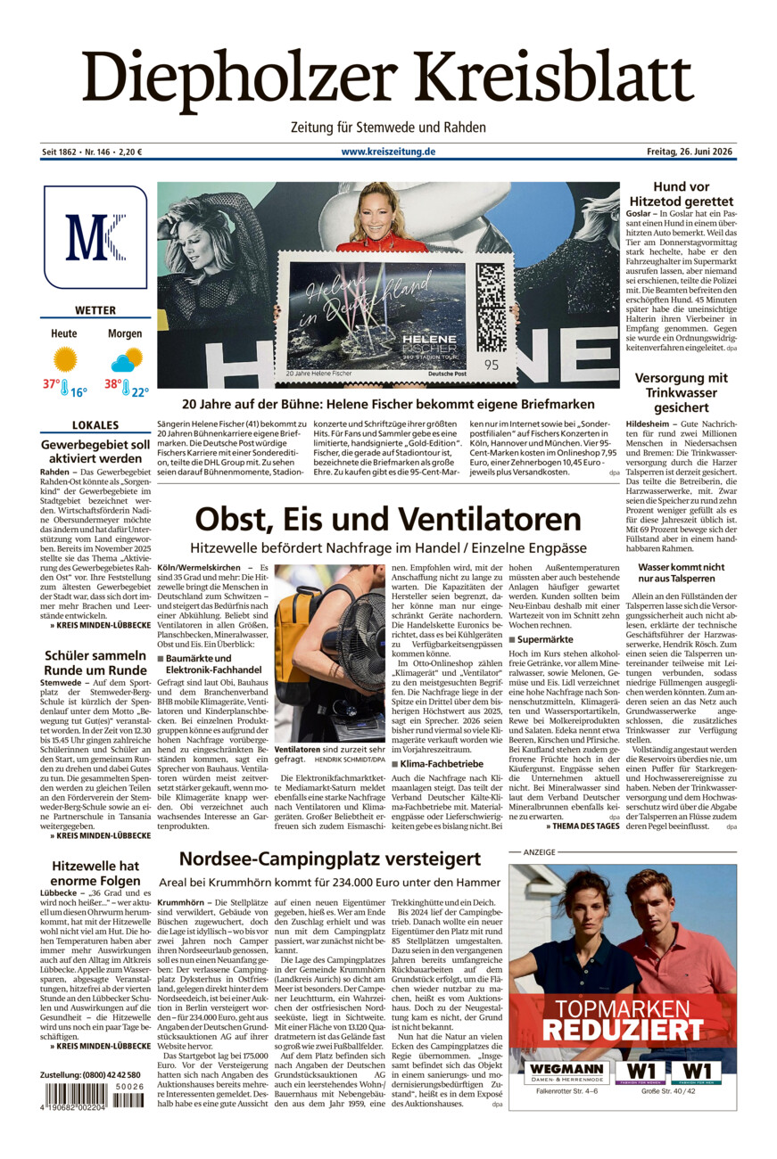 Diepholzer Kreisblatt Stemwede/Rahden vom Freitag, 26.06.2026