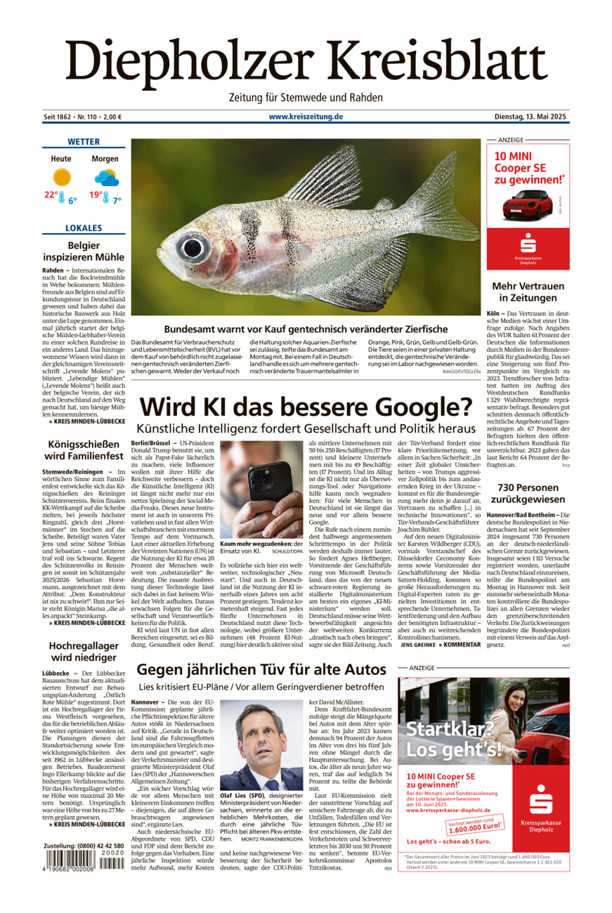 Diepholzer Kreisblatt Stemwede/Rahden vom Dienstag, 13.05.2025