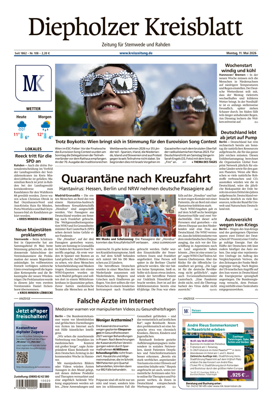 Diepholzer Kreisblatt Stemwede/Rahden vom Montag, 11.05.2026
