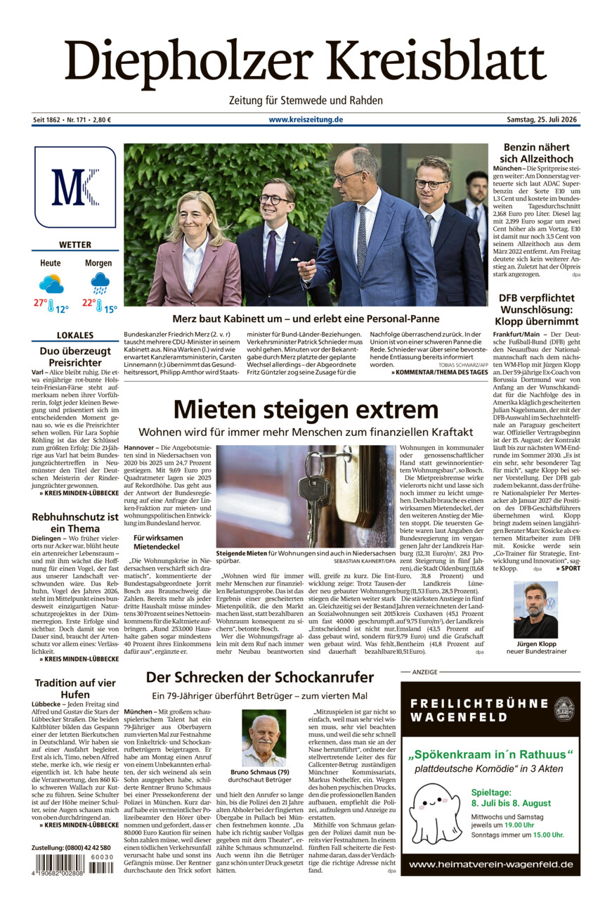 Diepholzer Kreisblatt Stemwede/Rahden vom Samstag, 25.07.2026