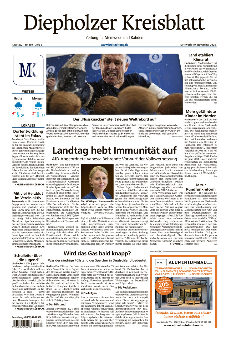 Diepholzer Kreisblatt Stemwede/Rahden vom Mittwoch, 19.11.2025