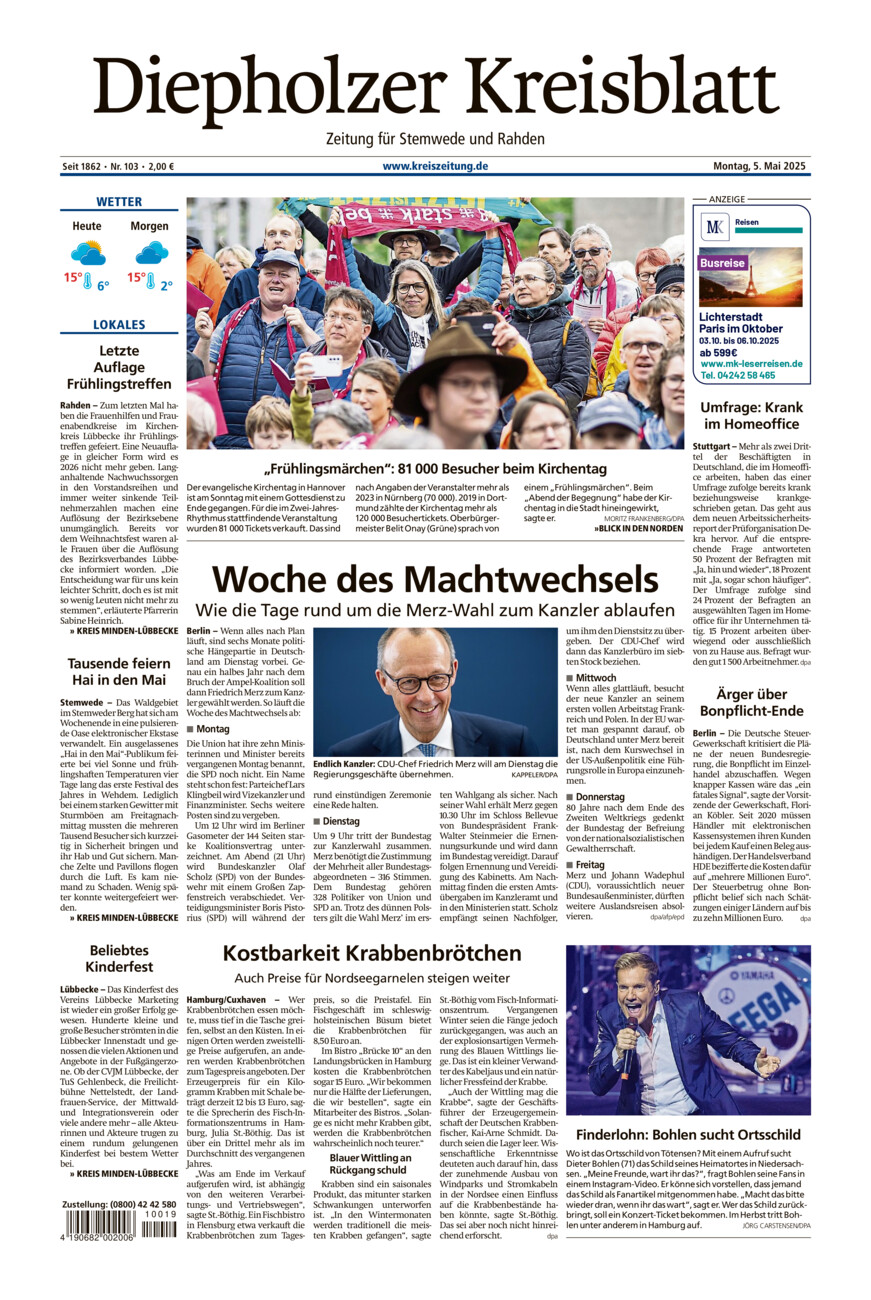 Diepholzer Kreisblatt Stemwede/Rahden vom Montag, 05.05.2025