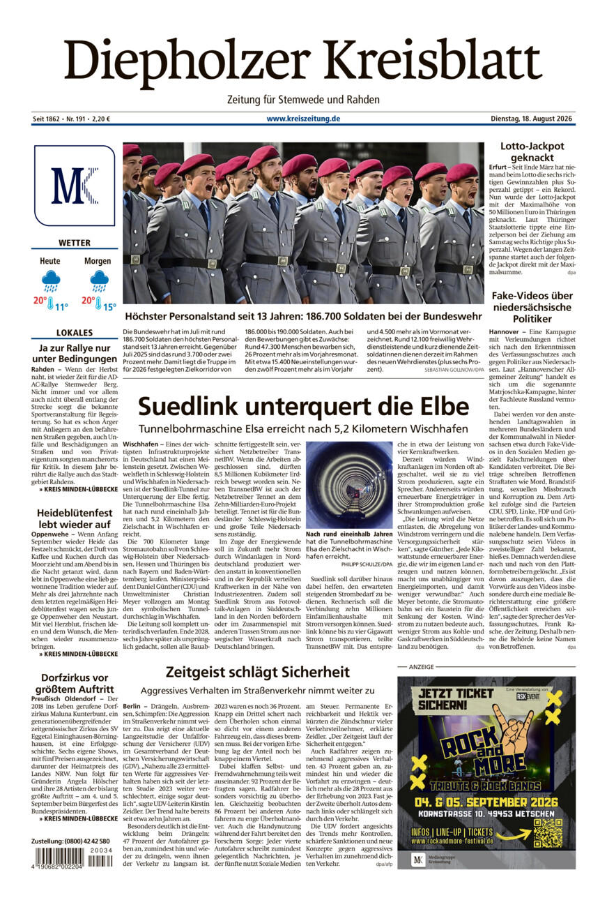 Diepholzer Kreisblatt Stemwede/Rahden vom Dienstag, 18.08.2026