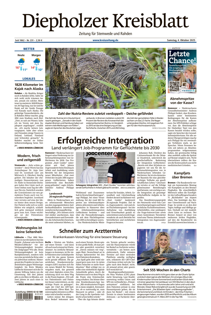 Diepholzer Kreisblatt Stemwede/Rahden vom Samstag, 04.10.2025