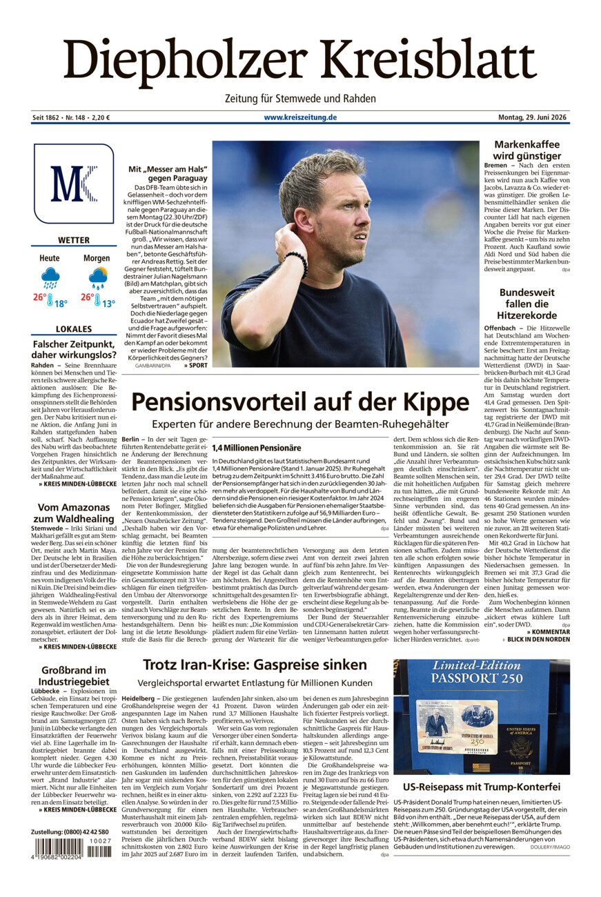 Diepholzer Kreisblatt Stemwede/Rahden vom Montag, 29.06.2026