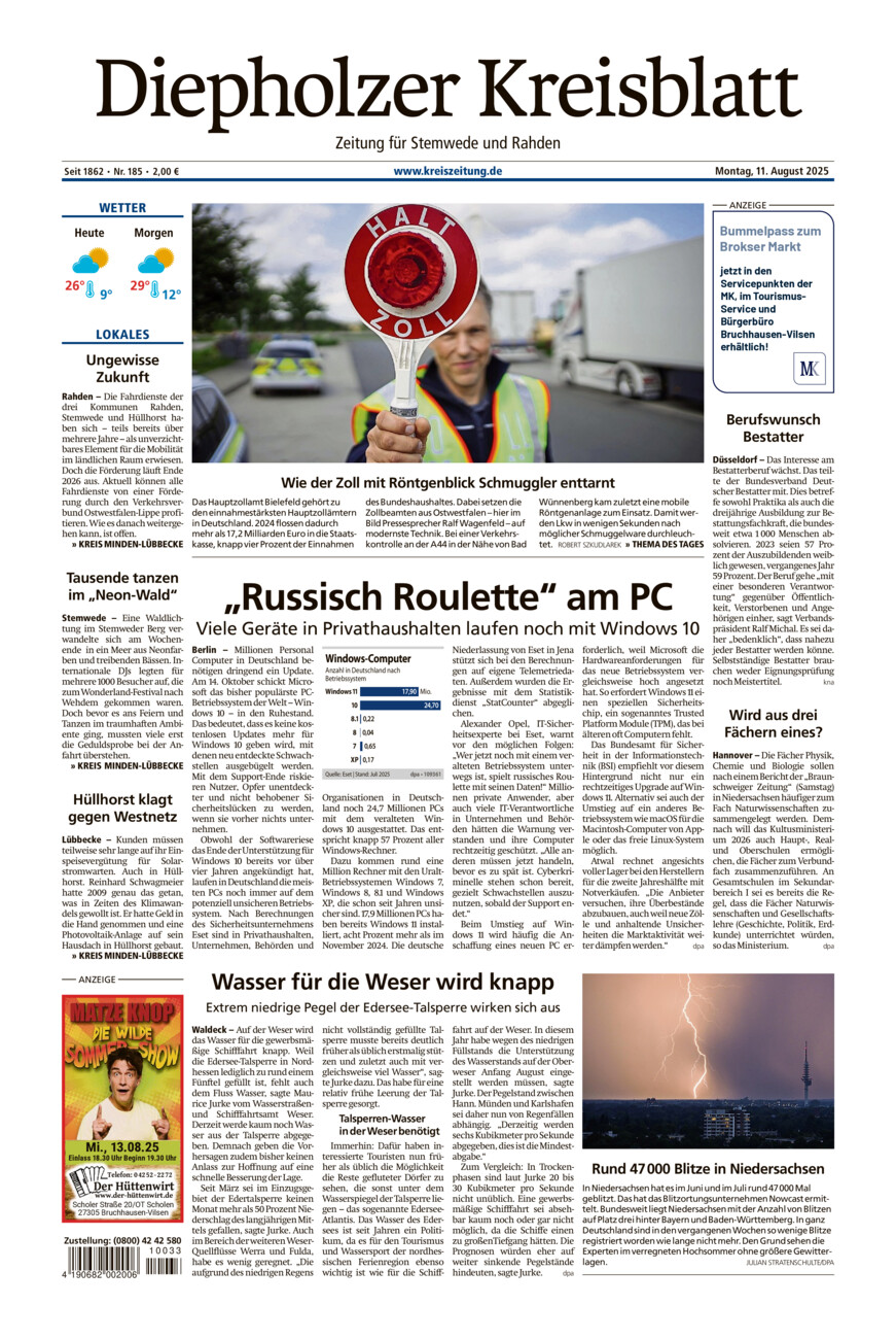 Diepholzer Kreisblatt Stemwede/Rahden vom Montag, 11.08.2025