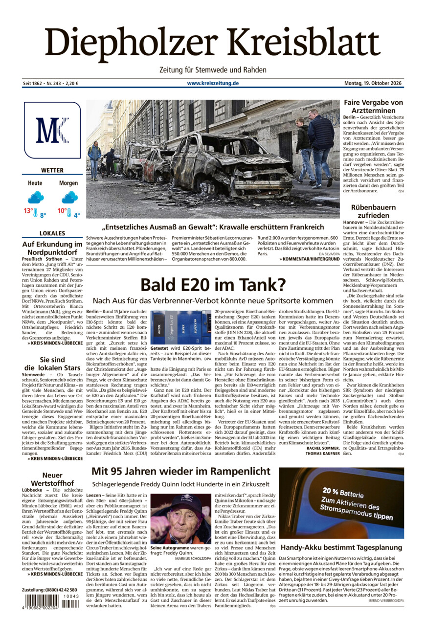 Diepholzer Kreisblatt Stemwede/Rahden vom Montag, 19.10.2026
