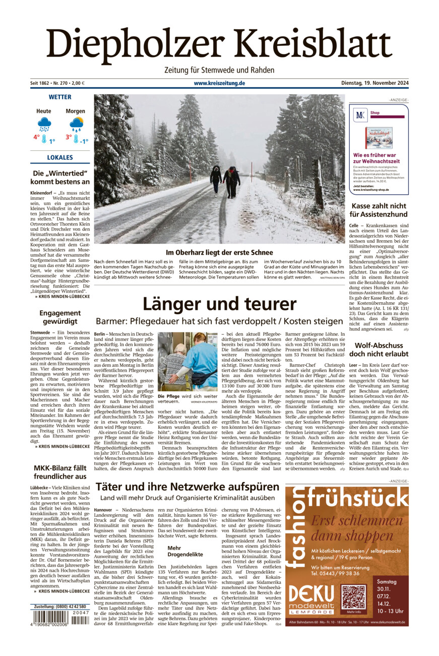 Diepholzer Kreisblatt Stemwede/Rahden vom Dienstag, 19.11.2024