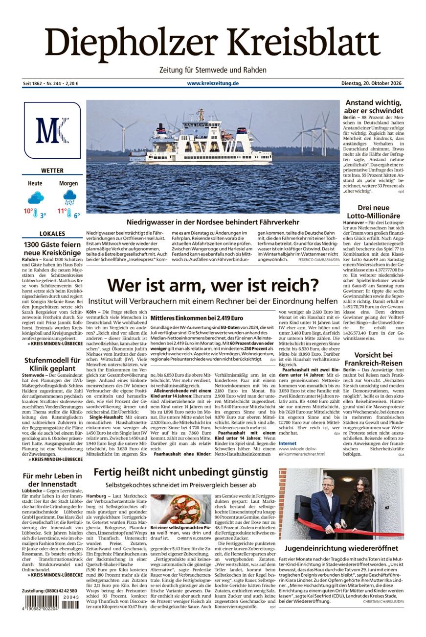 Diepholzer Kreisblatt Stemwede/Rahden vom Dienstag, 20.10.2026