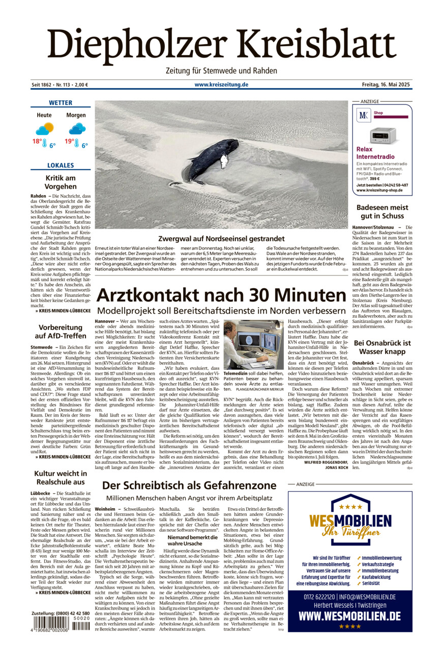 Diepholzer Kreisblatt Stemwede/Rahden vom Freitag, 16.05.2025