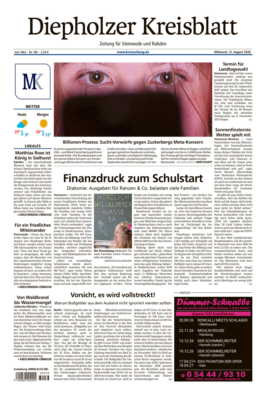 Diepholzer Kreisblatt Stemwede/Rahden vom Mittwoch, 12.08.2026