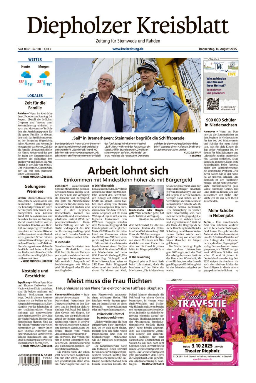 Diepholzer Kreisblatt Stemwede/Rahden vom Donnerstag, 14.08.2025