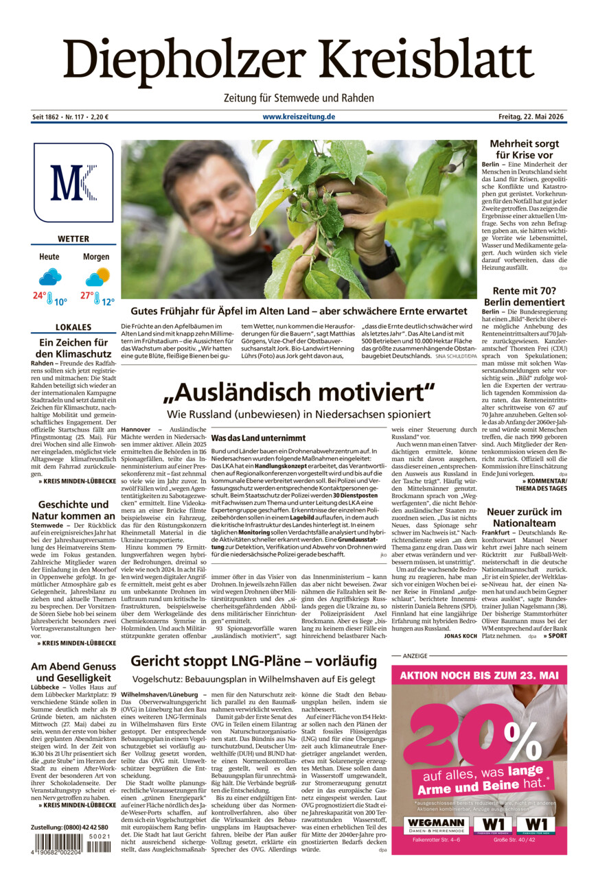 Diepholzer Kreisblatt Stemwede/Rahden vom Freitag, 22.05.2026