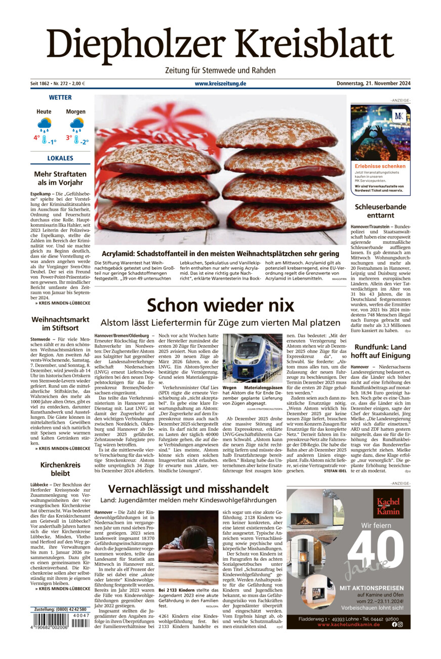 Diepholzer Kreisblatt Stemwede/Rahden vom Donnerstag, 21.11.2024