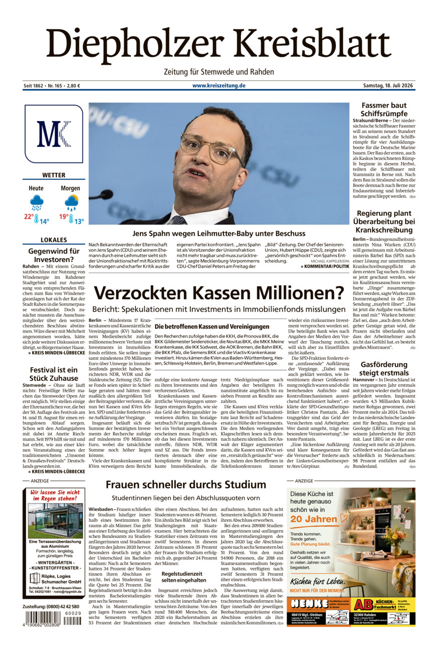 Diepholzer Kreisblatt Stemwede/Rahden vom Samstag, 18.07.2026