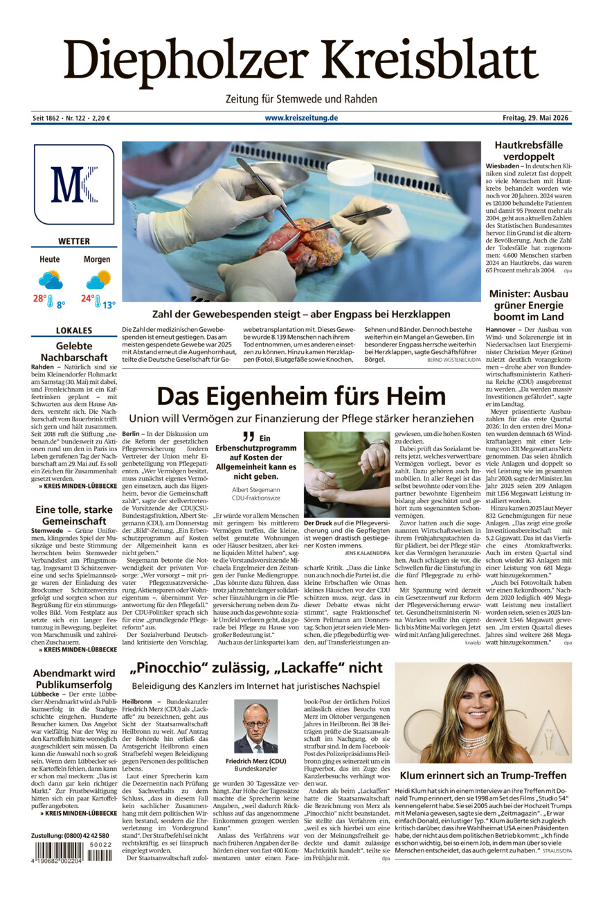 Diepholzer Kreisblatt Stemwede/Rahden vom Freitag, 29.05.2026