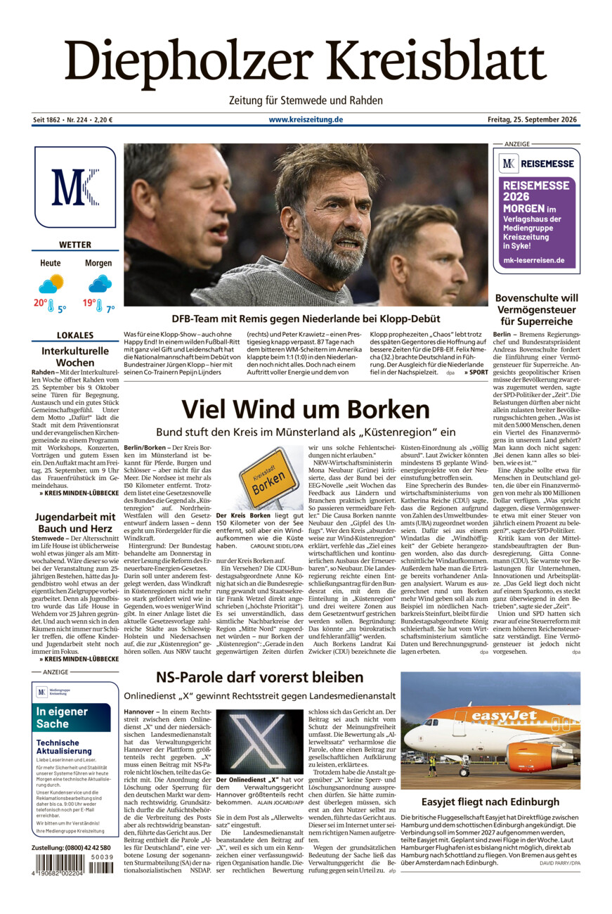 Diepholzer Kreisblatt Stemwede/Rahden vom Freitag, 25.09.2026