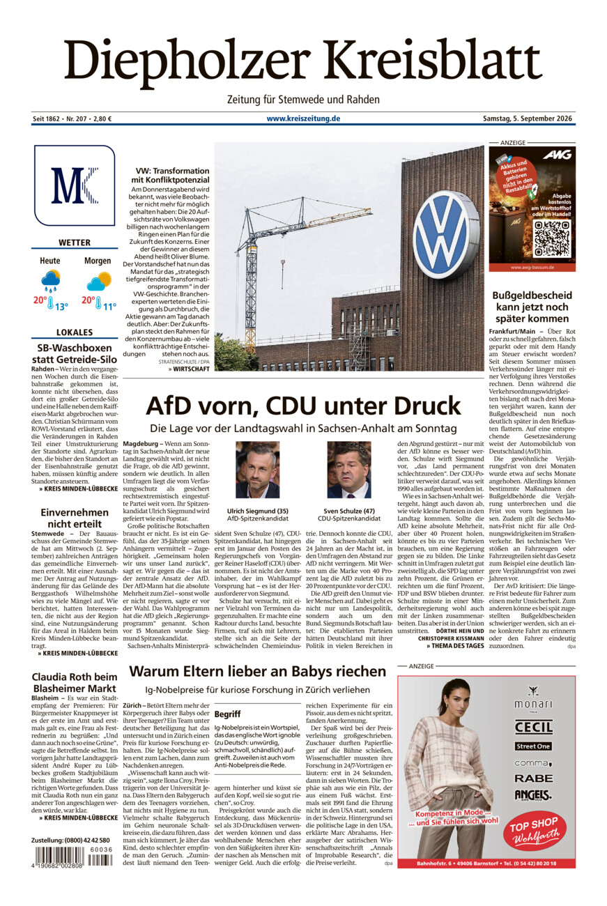 Diepholzer Kreisblatt Stemwede/Rahden vom Samstag, 05.09.2026
