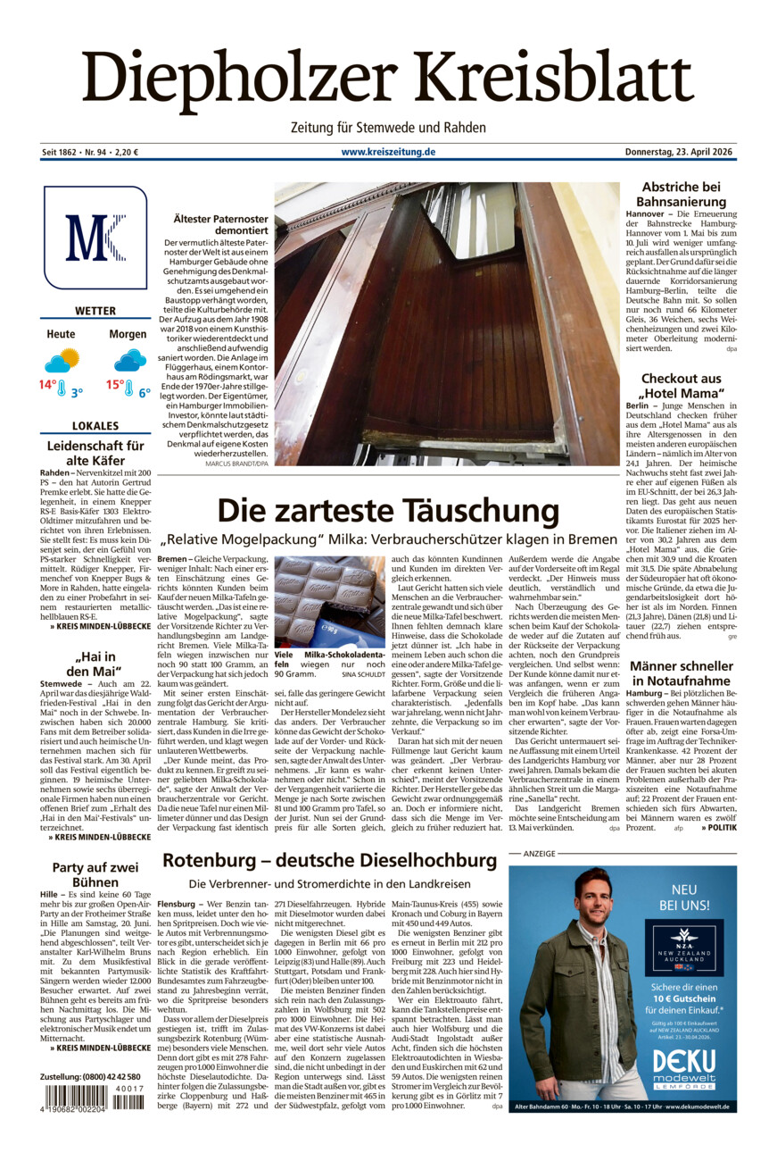 Diepholzer Kreisblatt Stemwede/Rahden vom Donnerstag, 23.04.2026