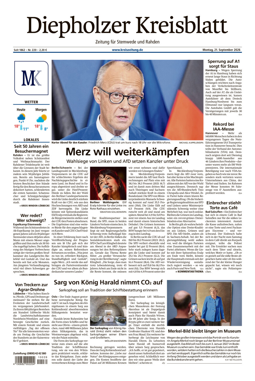 Diepholzer Kreisblatt Stemwede/Rahden vom Montag, 21.09.2026