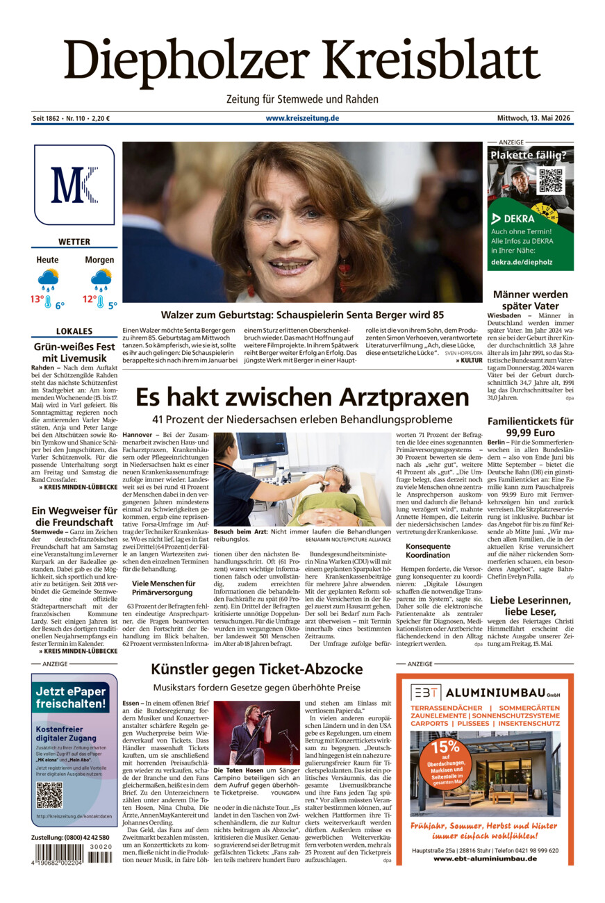 Diepholzer Kreisblatt Stemwede/Rahden vom Mittwoch, 13.05.2026