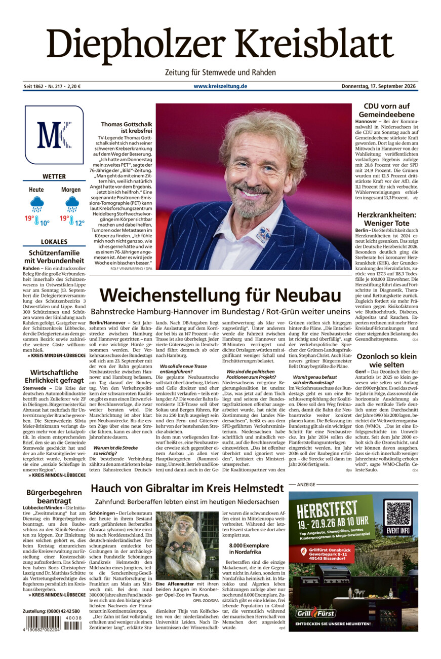 Diepholzer Kreisblatt Stemwede/Rahden vom Donnerstag, 17.09.2026