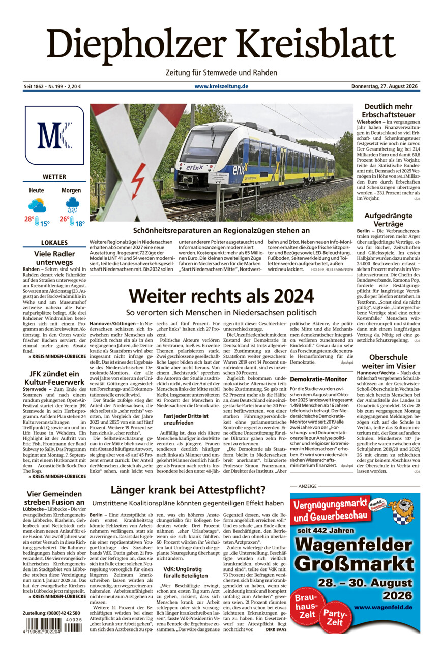 Diepholzer Kreisblatt Stemwede/Rahden vom Donnerstag, 27.08.2026