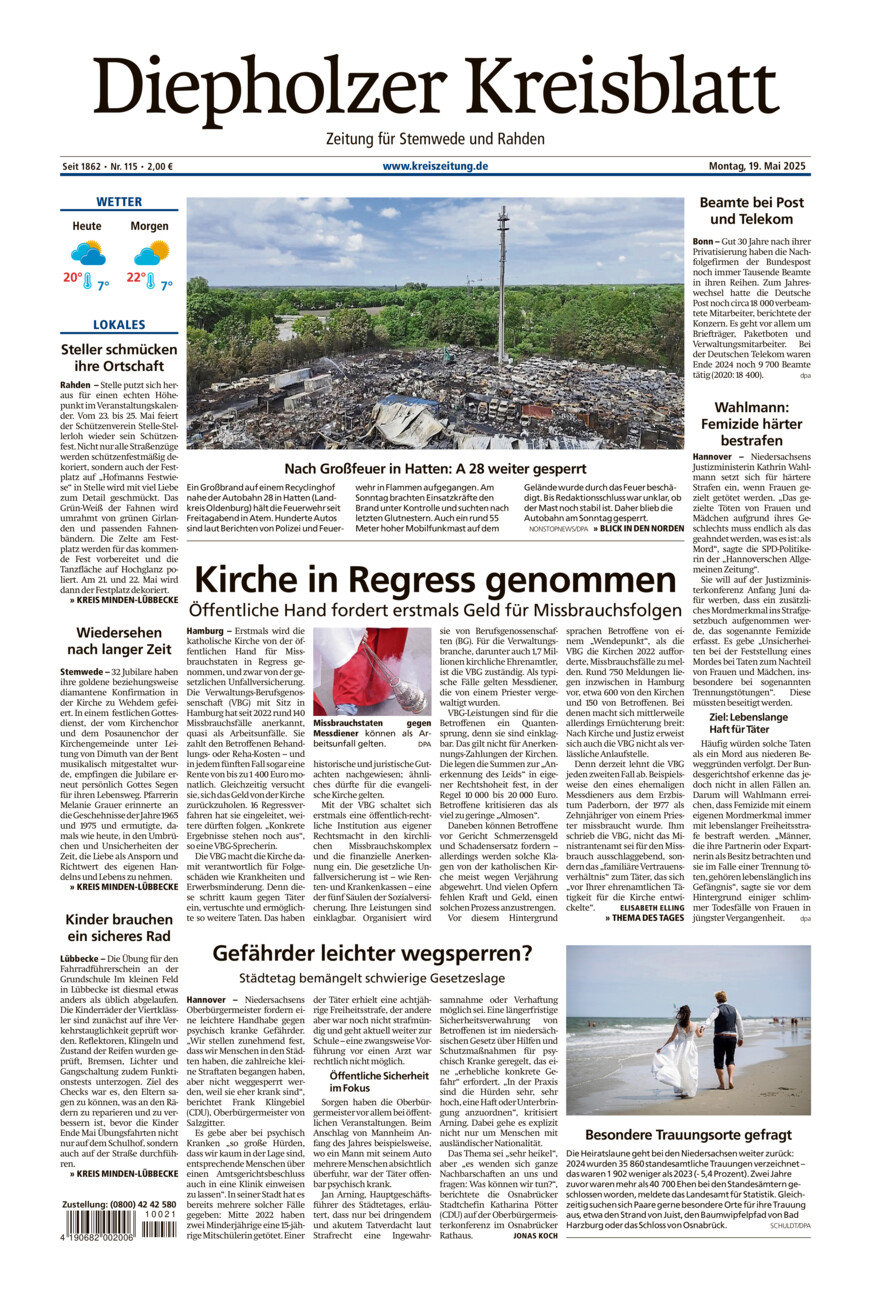 Diepholzer Kreisblatt Stemwede/Rahden vom Montag, 19.05.2025