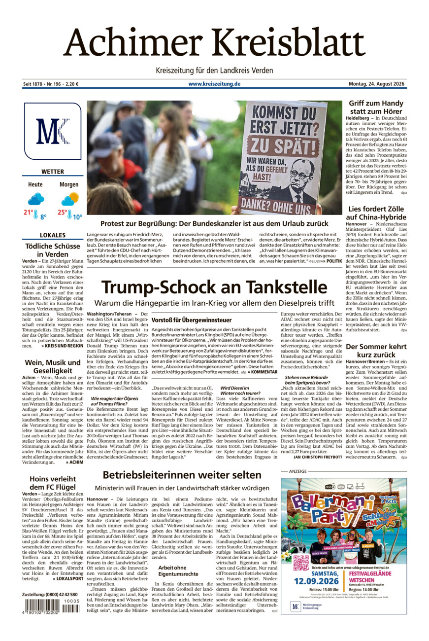 Achimer Kreisblatt vom Montag, 24.08.2026