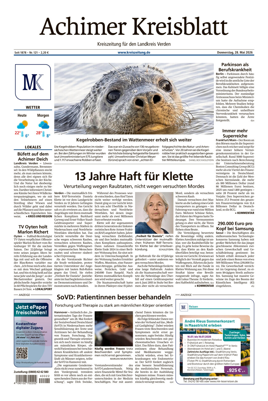 Achimer Kreisblatt vom Donnerstag, 28.05.2026